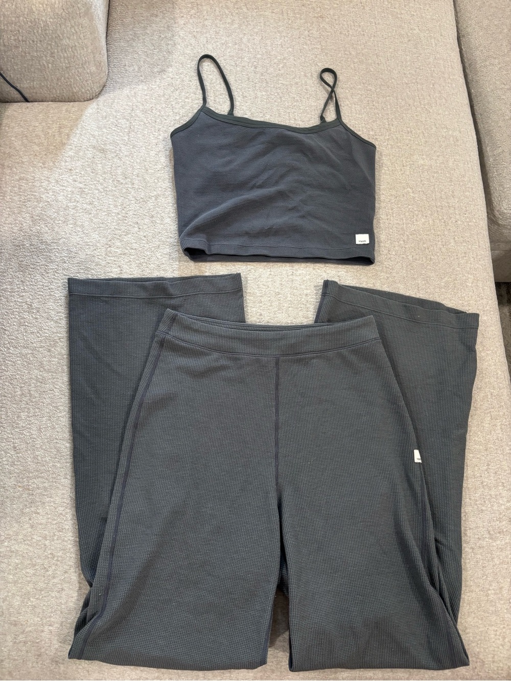 Vuori Charcoal Thermal Crop Cami and Lounge Pants Set